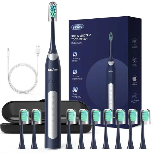 Electric Sonic Toothbrush with 10 Replacement Heads - Sejoy